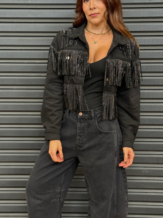 Chaqueta negra brillo